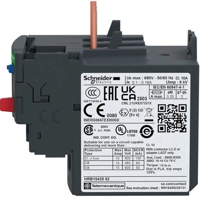 Relais de surcharge thermique durable Schneider Electric LRD21 avec un espacement de trou de montage de 7,87 " et une interface NAMUR