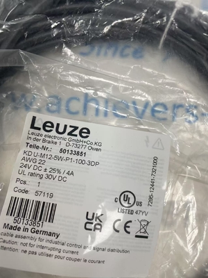 Câble de connexion Leuze KD U-M12-5W-P1-100-3DP Débit 0.70 Cv Conçu pour les usines chimiques et centrales électriques