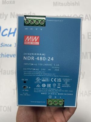 Alimentations sur rail DIN MEAN WELL NDR-480-24 pour tensions de ligne de 200 à 600 Volts AC, grandes